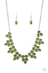 Paparazzi "Hidden Eden" Green Glassy Bead Silver Necklace & Earring Set Paparazzi Jewelry