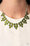 Paparazzi "Hidden Eden" Green Glassy Bead Silver Necklace & Earring Set Paparazzi Jewelry