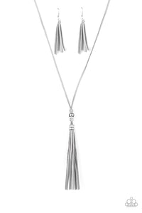 Paparazzi "Hold My Tassel" Silver Necklace & Earring Set Paparazzi Jewelry