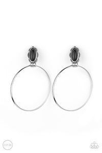 Paparazzi "At Long LASSO" Black Stone Silver Hoop Clip On Earrings Paparazzi Jewelry