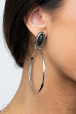 Paparazzi "At Long LASSO" Black Stone Silver Hoop Clip On Earrings Paparazzi Jewelry