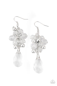 Paparazzi "Before and AFTERGLOW" White Translucent Faceted Bead Silver Accent Earrings Paparazzi Jewelry
