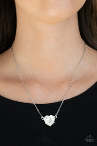 Paparazzi "She Works Heart For The Money" White Necklace & Earring Set Paparazzi Jewelry