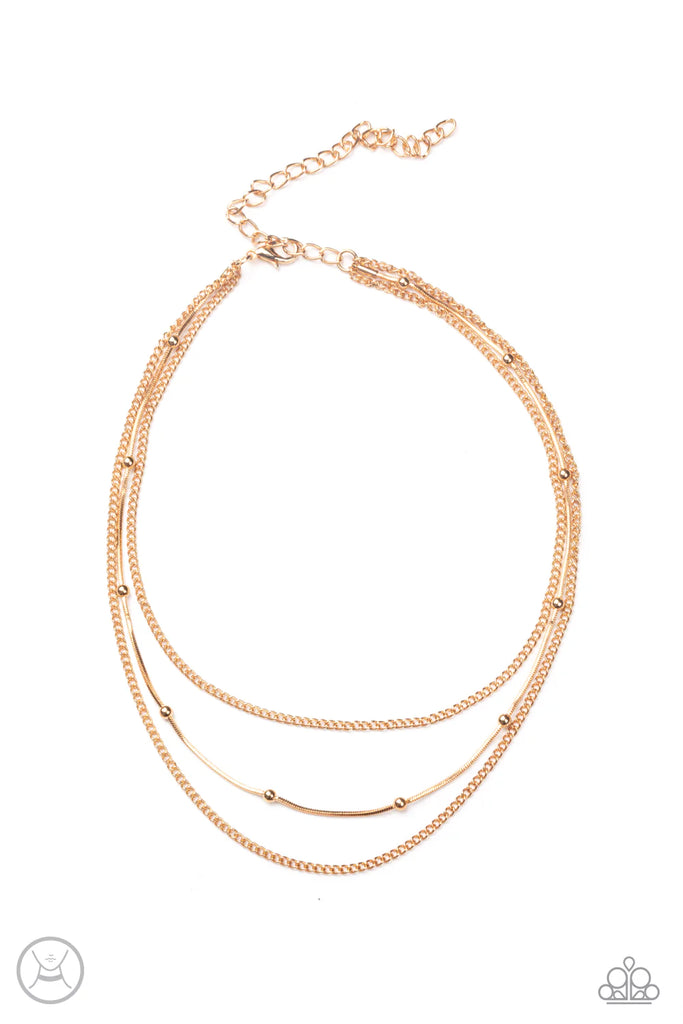 Paparazzi "Subtly Stunning" Gold Choker Necklace & Earring Set