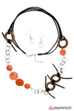 Paparazzi "Tied Me Over" Orange Black Suede Wooden Hoop Necklace & Earring Set Paparazzi Jewelry