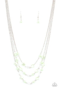 Paparazzi "Let The Record GLOW" Green Necklace & Earring Set Paparazzi Jewelry