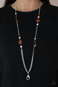 Paparazzi "Spectacularly Speckled" Brown Lanyard Necklace & Earring Set Paparazzi Jewelry