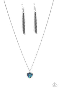 Paparazzi "Pitter-Patter, Goes My Heart" Blue Necklace & Earring Set Paparazzi Jewelry