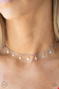 Paparazzi "Little Miss Americana" Silver Choker Necklace & Earring Set Paparazzi Jewelry