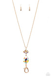 Paparazzi "Divine Dazzle" Rose Gold Oil Spill Lanyard Necklace & Earring Set Paparazzi Jewelry