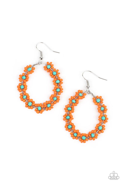 Orange and Green Snowflake Shaped Beaded Earrings - Unique Creation in  Orange