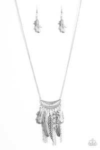 Paparazzi "Fiercely Feathered" Silver Necklace & Earring Set Paparazzi Jewelry