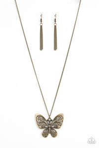 Paparazzi "Butterfly Boutique" Brass Necklace & Earring Set Paparazzi Jewelry