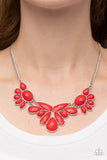 Paparazzi "A Passing FAN-cy" Red Necklace & Earring Set Paparazzi Jewelry