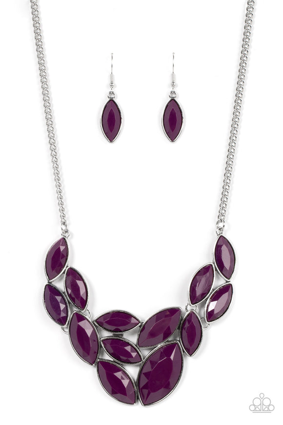 Silver Tone Chunky Purple Crystal Dangle Choker Necklace and Earring Bridal  Set | eBay