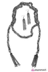Paparazzi "SCARFed for Attention" Black BLOCKBUSTER Necklace & Earring Set Paparazzi Jewelry
