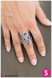Paparazzi "Girl Talk" Pink Rhinestone Silver Hoop Ring Paparazzi Jewelry