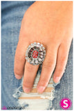 Paparazzi "Shes A Fighter" Red Rhinestone Silver Frame Flower Ring Paparazzi Jewelry