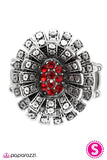 Paparazzi "Shes A Fighter" Red Rhinestone Silver Frame Flower Ring Paparazzi Jewelry