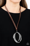 Paparazzi "Long OVAL-due" Brown Necklace & Earring Set Paparazzi Jewelry