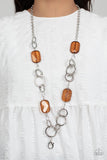 Paparazzi "Stained Glass Glamour" Brown Lanyard Necklace & Earring Set Paparazzi Jewelry