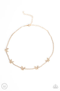 Paparazzi "Fluttering Fanatic" Gold Choker Necklace & Earring Set Paparazzi Jewelry