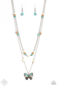 Paparazzi "Free-Spirited Flutter" Blue Fashion Fix Necklace & Earring Set Paparazzi Jewelry
