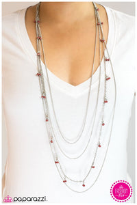 Paparazzi "On Route 66" FASHION FIX RETIRED Red Seed Bead Silver Chains Necklace & Earring Set Paparazzi Jewelry