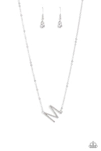 Paparazzi "INITIALLY Yours" M - White Necklace & Earring Set Paparazzi Jewelry