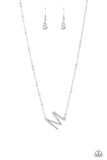 Paparazzi "INITIALLY Yours" M - White Necklace & Earring Set Paparazzi Jewelry