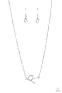 Paparazzi "INITIALLY Yours" R - White Necklace & Earring Set Paparazzi Jewelry