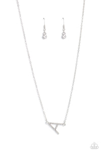 Paparazzi "INITIALLY Yours" A - White Necklace & Earring Set Paparazzi Jewelry