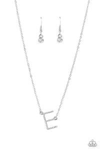 Paparazzi "INITIALLY Yours" E - White Necklace & Earring Set Paparazzi Jewelry