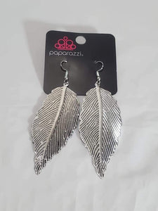 Paparazzi "Lookin For A FLIGHT" Silver Textured Feather Earrings Paparazzi Jewelry
