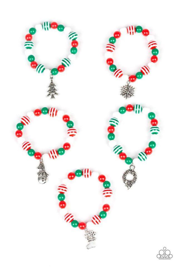 Girl's Starlet Shimmer Stocking Wreath Snowflake Snowman Tree Set of 5 Red Green  Bracelets Paparazzi Jewelry