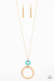 Paparazzi "Optical Illusion" Gold Hoop Blue Turquoise Stone Ring Necklace & Earring Set Paparazzi Jewelry