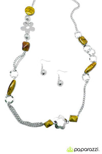 Paparazzi "Ode To Joy" RETIRED Yellow Faux Rock Silver Flower Accent Necklace & Earring Set Paparazzi Jewelry