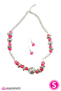 Paparazzi "Rant And Rave" Red Bead Silver Tone Sphere Necklace & Earring Set Paparazzi Jewelry