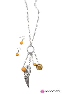 Paparazzi "On a Wing and a Prayer" RETIRED Yellow Bead Silver Wing Necklace & Earring Set Paparazzi Jewelry