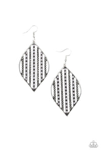 Paparazzi "Leaf Motif" Silver Leafy Frame Faceted Bead Earrings Paparazzi Jewelry