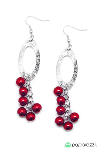 Paparazzi "Monte Carlo" Red Pearl Silver Oval Earrings Paparazzi Jewelry