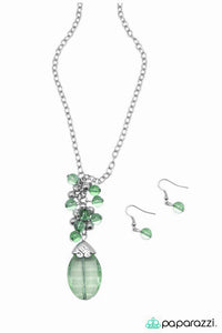 Paparazzi "The Sorcerer's Stone" RETIRED Green Translucent Faceted Beads Silver Chain Necklace & Earring Set Paparazzi Jewelry