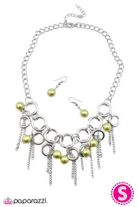 Paparazzi "Lightly Tasseled" Minty Green Silver Tone Hoop Necklace & Earrings Set Paparazzi Jewelry