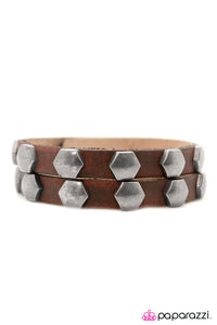 Paparazzi "Deus HEX Machina" Brown Leather Silver Stud Urban Bracelet Unisex Paparazzi Jewelry