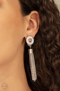 Paparazzi "Perfectly Prestigious" White Rhinestone Silver Clip On Tassel Earrings Paparazzi Jewelry