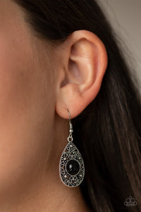 Paparazzi "From POP to Bottom" Black Beaded Silver Teardrop Ornate Earrings Paparazzi Jewelry