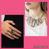Paparazzi "Fluttering Fashionista” Multi Ring & Easy Tigress Necklace & Earring Set Paparazzi Jewelry