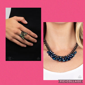 Paparazzi "Fluttering Fashionista” "Galactic Knockout" Blue Necklace & Multi Ring Paparazzi Jewelry