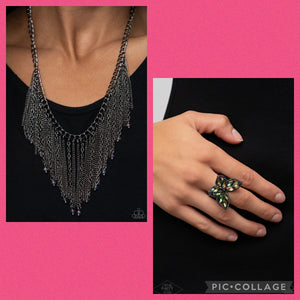 Paparazzi "Fluttering Fashionista” "Cue The Fireworks" Necklace & Earring Set & Multi Ring Paparazzi Jewelry