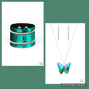 Paparazzi "The Social Butterfly Effect" Blue Mermaid Service Bracelet Necklace & Earring Set Paparazzi Jewelry